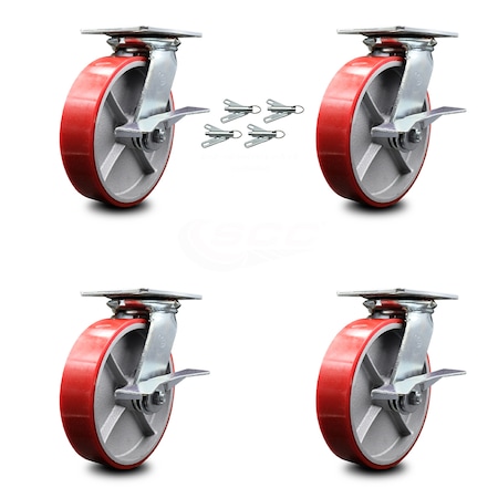 Service Caster 8 Inch Poly on Cast Iron Caster Set with Ball Bearing and Brakes/Swivel Locks SCC-35S820-PUB-RS-SLB-BSL-4
